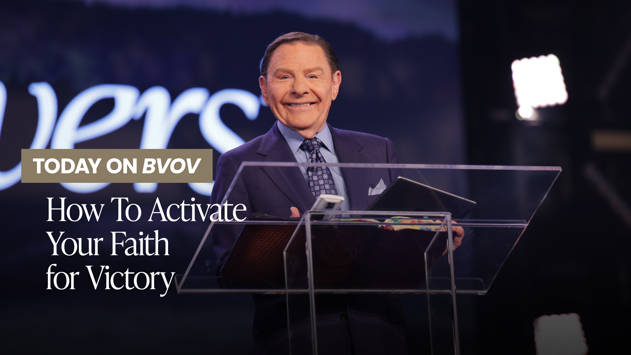 Kenneth Copeland on stage at SWBC preaching on Activating Your Faith
